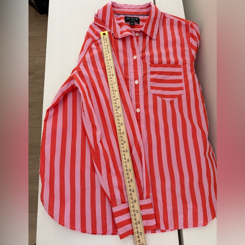 J. Crew Classic Fit Cotton Poplin Button Down Shirt Pink Red Stripe Women’s 8 - Picture 8 of 8